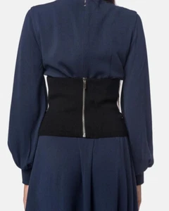 NWT Tibi Sculpted Corset belt Black ribbed wool back metallic exposed zipper L - Picture 1 of 2
