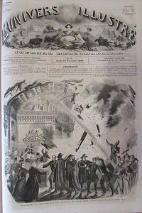 FIREFIGHTERS FIRE ENGRAVING SENATE PALACE EMPEROR MAROC THE ILLUSTRATED UNIVERSE 1859 - Picture 1 of 5