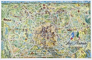 1986 - SAN ANTONIO - TEXAS Map Pictorial ORIGINAL LARGE  (28x18) Merle Ollom - Picture 1 of 8