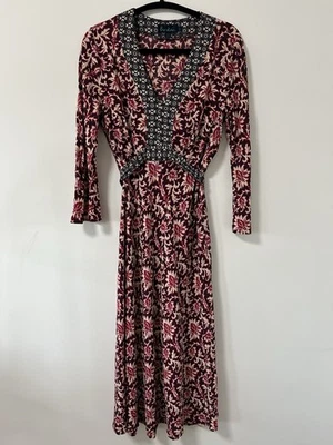 Boden Woven Tie Back Midi Dress 3/4 Sleeve Floral Tiger Lily Print 14R *READ* - Image 1 of 4