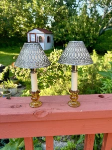 Pair of Antique Filigree Silverplate Candle Lamp Shade with Collars - Picture 1 of 11