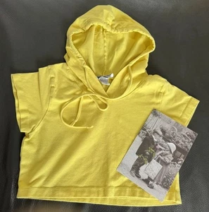 90s Vintage CHERYL Creations Girls Cropped Hoodie Top Short Sleeve Sz L USA - Picture 1 of 8