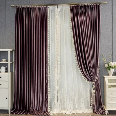 Cortina de terciopelo grueso púrpura oscuro personalizada cortina apagón C2198 Foto 1 de 4