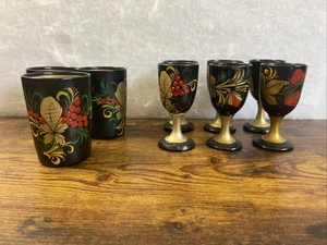 Russische Holz 6 Kelche und 3 Tassen - Bild 1 von 8