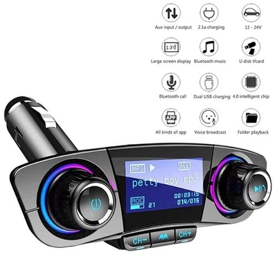 Transmisor FM Bluetooth 4.0 Pantalla LED de 1.3 pulgadas para Coche Inalámbrico Bluetooth FM 2USB Foto 1 de 4