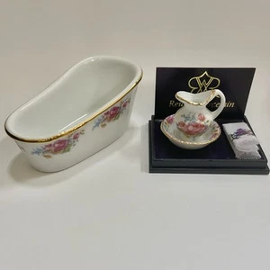 Reutter Porcelain Miniature Dollhouse Dresden Rose Baby Tub and Wash Bowl Set - Picture 1 of 7