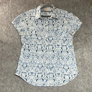 Camisa Ariat Mujer Grande Blanca Azul Geométrica Perla A Presión Vaquera Occidental Rodeo - Imagen 1 de 9