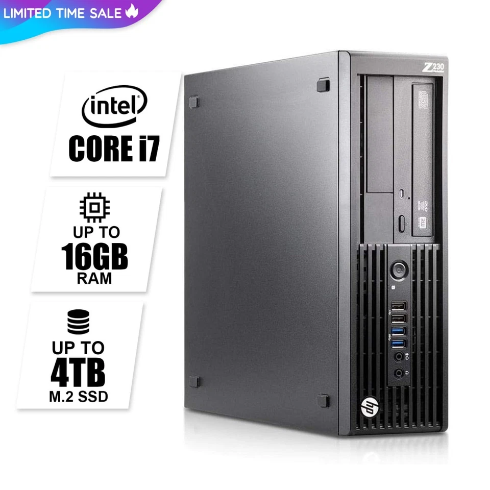 Computadora de escritorio HP i7, hasta 16 GB RAM 4 TB SSD, Windows 11/10, WiFi Foto 1 de 4