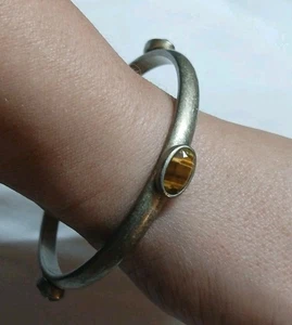 Women's Vtg Monet Bangle 8"  With Tigers Eye - Picture 1 of 7