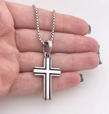 Мужской кулон-крест David Yurman из стерлингового серебра 925 пробы с цепочкой в коробке 22 дюйма - Изображение 1 из 3