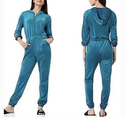 Juicy Couture Jumpsuit Velour Hooded Long Sleeve Zip Up Teal Large New Tags - Image 1 of 4