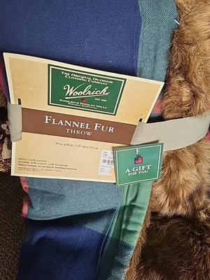 Target Woolrich Outdoor Fannel Fur Cozy Throw Blanket Green Blue Red  - Image 1 of 4