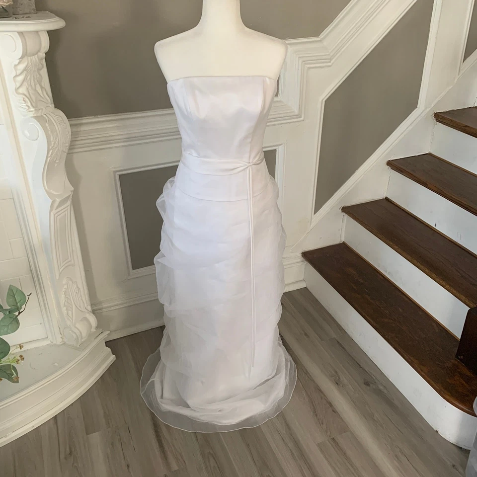 Vestido de novia Baylia Designs línea A tirantes blanco talla 12 corsé de gasa Foto 1 de 4