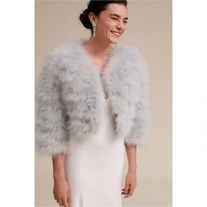 BHLDN Jocelyn Real Feather Wedding Shrug – Ice Gray, Size Medium (NWT) - Imagen 1 de 9