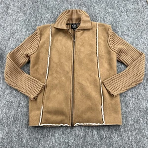 Carolyn Taylor Jacket Womens Large Tan Sherpa Lined Faux Suede Knit Zip Front - Picture 1 of 18
