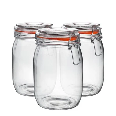 ARGON TABLEWARE 6x Glass Storage Jars Vintage Food Preserving Container 1 Litre Orange Seal