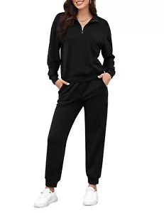 2 Piece Sweatsuits Outfits for Women 1/3 Zip Pullover Jogger Sets with Pockets - Picture 1 of 18
