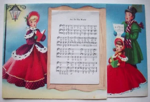 Family caroling sheet music songs vintage Christmas greeting card *PP18 - Picture 1 of 4