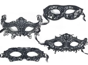 MASCARADA VENECIANA NEGRA MÁSCARA DE OJOS HALLOWEEN FIESTA FILAGREE ENCAJE DISFRAZ DE FANTASÍA  - Imagen 1 de 9