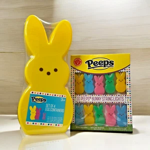 4 Peeps Bunny Egg Candy Nesting Containers & LED String Light Set Decor NEW HTF - Picture 1 of 7