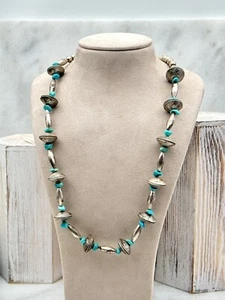 Vintage Navajo Heavy Bench Pearl Mercury dimes Sterling Silver Necklace 26” - Picture 1 of 4