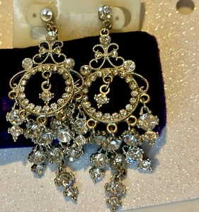 Sparkly white rhinestones earrings wedding pageant - Picture 1 of 2