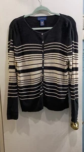 Charter Club Womens 100% Cotton Ribbed Cardigan XL Black  & White Buttons  S2 - Picture 1 of 9