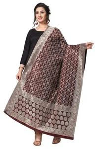 Women's Printed Banarasi Silk Dupatta Brown - Picture 1 of 3