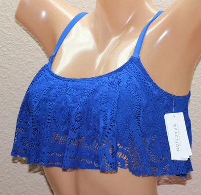 NUEVO Top de Bikini Kenneth Cole Indigo Recortado Crochet Volantes Azul Índigo M Mediano Foto 1 de 3