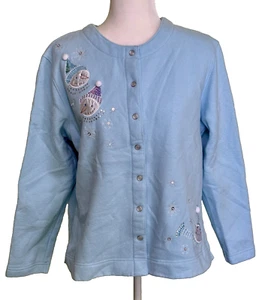 VTG Classic Elements Women's Christmas Jacket Cardigan Pearl Snap Snowmen Sz L - Picture 1 of 7