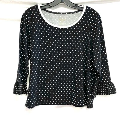 Camisa Top KATE SPADE Negra Blanca Lunares Gasa Campana Manga Acampanada Tejida M 8/10 Foto 1 de 4