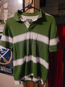 Vintage Y2K Old Navy Green White Striped Polo T-Shirt Mens S - Imagen 1 de 2