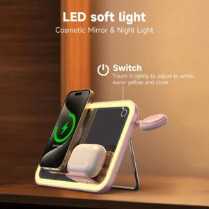 MagSafe 3-in-1 Wireless Charger | Foldable Makeup Mirror Stand | 15W Fast Charge - Picture 1 of 8