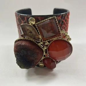 Spanish Chunky with stones red snake suede leather bracelet for women, new - Picture 1 of 5