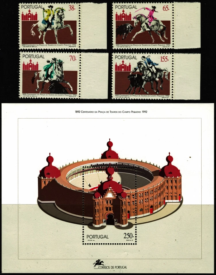 Portugal 1992 Centenary of Campo Pequeno Bull Ring Stamps and Souvenir Sheet MNH - Image 1 of 1