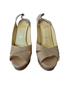 Christian Louboutin Beige Patent Leather Marpoil Peep Toe Pumps - Picture 1 of 5