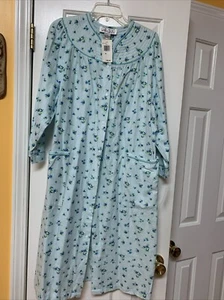 Vtg NWT Rene Rofe House Dress Medium Flannel Blue Floral Robe Nightgown Snaps - Picture 1 of 7