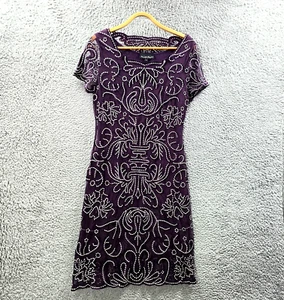 Phase Eight Womens Pencil Dress Size 12 Purple Ivory Mesh Knit Embroidered - Picture 1 of 13
