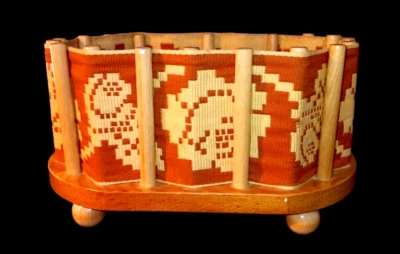 Hawaii Handmade Basket Napkin Sewing Fruit Bowl-Doily burlap Dowels Wood base - Image 1 of 4