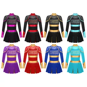 Costume vestito squadra bambina ragazza glitterato cheerleading colore contrasto uniforme - Foto 1 di 84