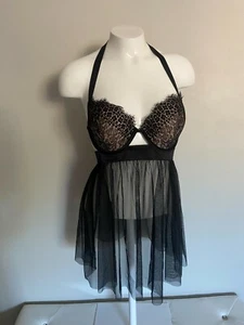 $80 VICTORIAS SECRET 2PC Babydoll Lace Black padded bra 093 32B 34D 36C 34C - Picture 1 of 10