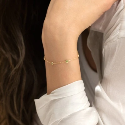 Peridot Gemstone Chain Bracelet For Men & Women In 925 Sterling Silver - Image 1 of 4