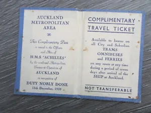 HMS Achilles Battle of the River Plate Original 1939 Auckland ww2 Travel Pass - Picture 1 of 8