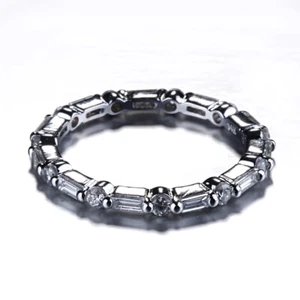Women 10K White Gold .6ct Round Full Cut & Baguette Diamond Engagement Ring Band - Picture 1 of 7