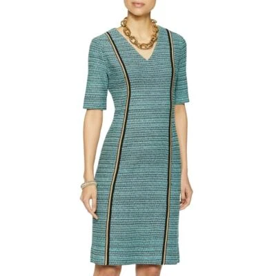 MISOOK Tweed Dress Womens XS Turquoise Short Sleeve Light V-neck Knee Length   - Image 1 of 4