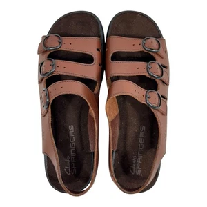 CLARKS SPRINGERS Womens 7W 7 W Leather Strappy Slingback Sandals BROWN 81740 - Picture 1 of 19