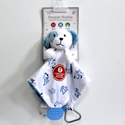 Modern Baby White Blue Puppy Dog Snuggle Lovey Plush Security Blanket Blankie - Image 1 of 4