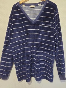 Vintage Da Vinci California Striped Velour Long Sleeve V-Neck Shirt XL Tall USA - Picture 1 of 11