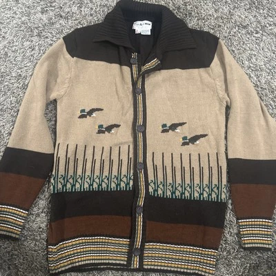 Cárdigan suéter chaqueta vintage COLLEGE MAN abotonada naturaleza pato grande Foto 1 de 4