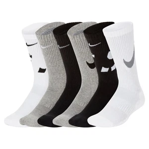 Nike Everyday Cushioned Crew Socks 6 Pack, Medium Youth 5y-7y Women 6-10 - Picture 1 of 2